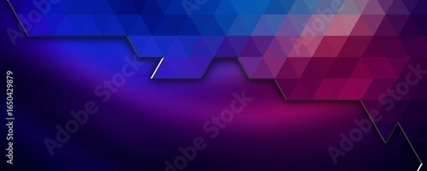 Fototapeta Abstract Geometric Background with Blue and Purple Gradient Triangles and a Smooth Bottom Area for Text