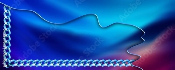 Fototapeta Abstract Blue Wave with Silver Chain Frame