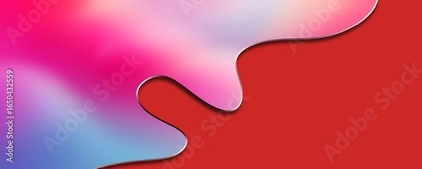 Fototapeta Abstract colorful gradient liquid shape with a silver border on red background