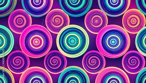 Fototapeta Abstract Pattern of Colorful Concentric Circles on Purple Background.