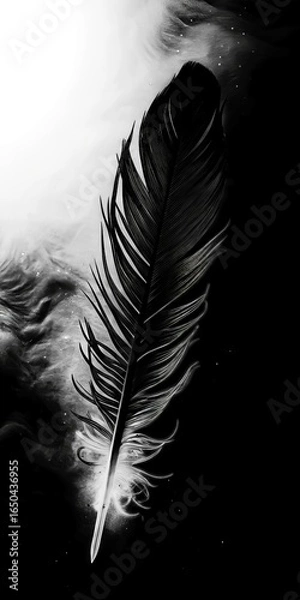 Fototapeta Mysterious Dark Feather Emerging from Ethereal Smoke and Light