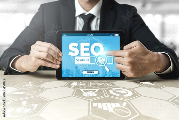 Fototapeta SEO Search Engine Optimization Keyword Research Techniques Traffic Growth Concept