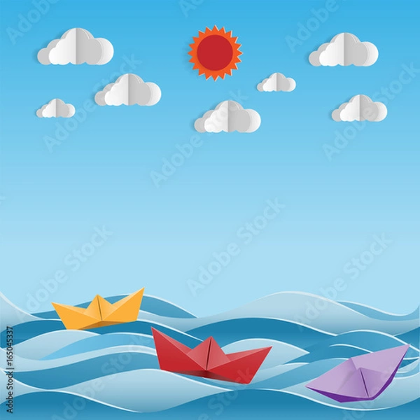 Fototapeta Paper ship on waves