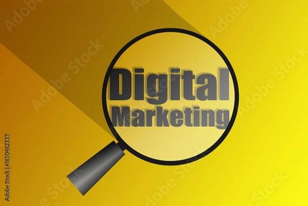 Fototapeta Digital marketing word with magnifying glass conceptual promotional banner background vector.