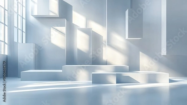 Fototapeta Modern, minimalist, light-filled interior space with geometric shapes
