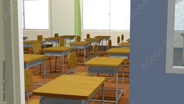 Obraz アニメーションの背景に使える教室の風景（窓の外が透明ですので、好きな景色が設置できます）