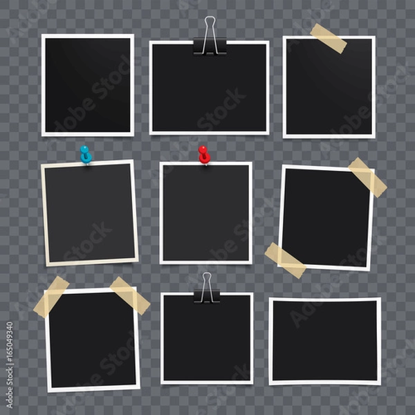 Fototapeta Vector photo frame.Set of realistic paper photograph.Template photo design.