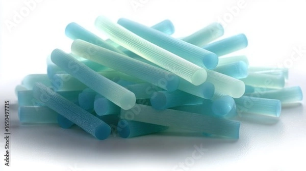 Fototapeta Pile of blue and green glue sticks on white background