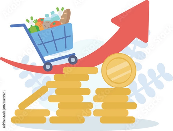 Fototapeta インフレで物価上昇を表すイラスト