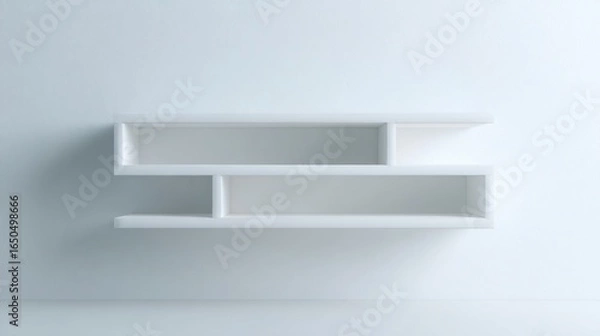 Fototapeta White modern floating shelf on white wall