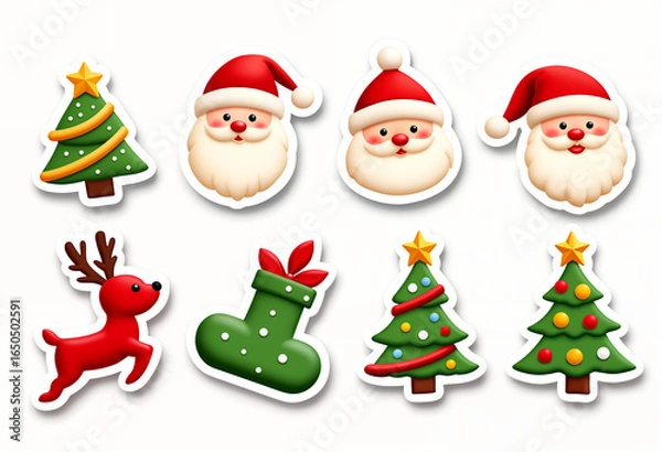 Fototapeta set of Christmas stickers with white borders on a white background