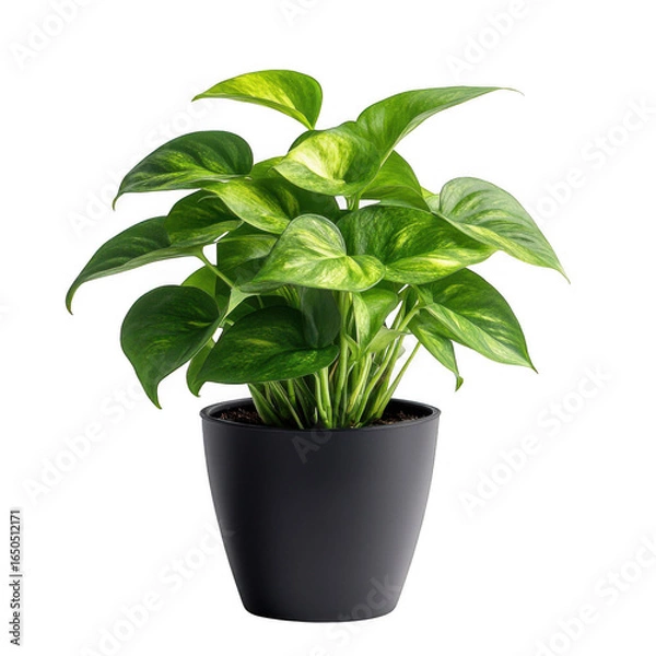 Fototapeta Variegated pothos in a black pot on a white background