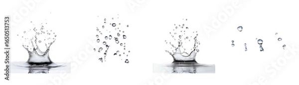 Fototapeta Water drops in various forms on a white background