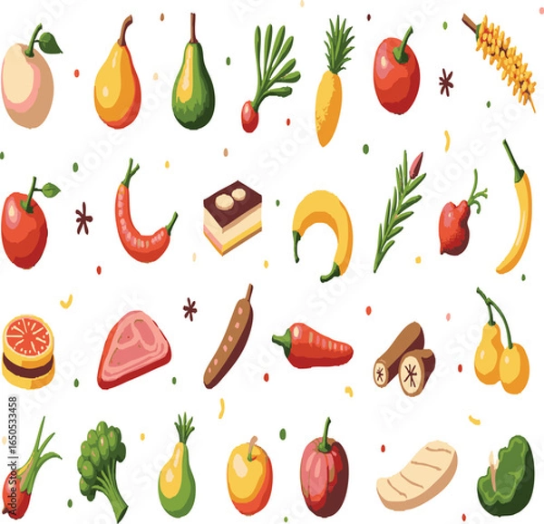 Fototapeta Food and drinks set 150 icons for menu, infographics, design elements – stock vector k on white background.