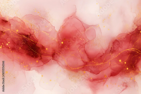 Fototapeta 赤と金の抽象水彩アート」