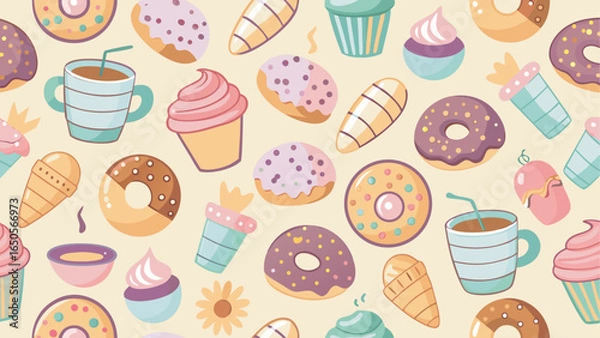 Obraz Seamless sweets and cupcake pattern background