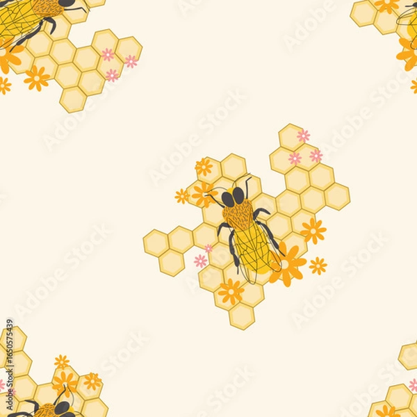 Obraz Bee and honeycomb seamless pattern