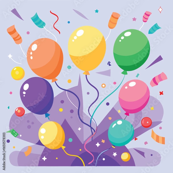 Fototapeta Dynamic abstract explosion of colorful shapes and lines creating a celebratory and energetic visual effect