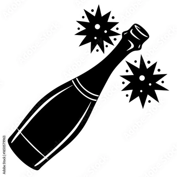 Fototapeta Champagne bottle with cork popping silhouette vector illustration