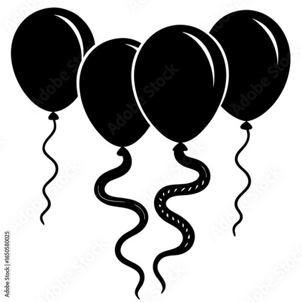 Fototapeta Balloons an serpentine on transparent layout silhouette vector illustration