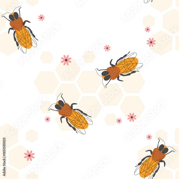 Obraz Seamless pattern with bee and tiny flowers