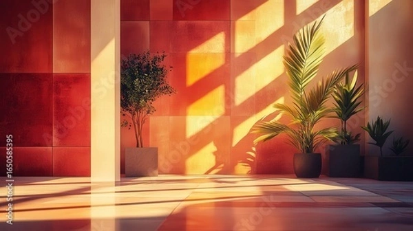 Obraz Interior sunlit space with potted plants