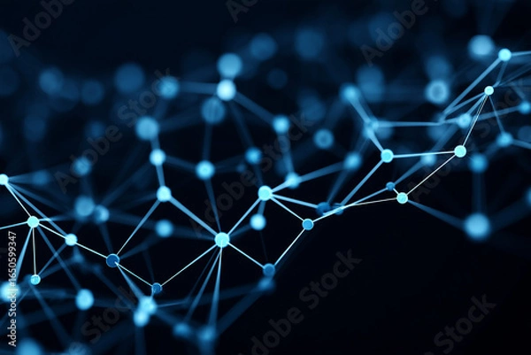 Fototapeta 3D lattice of nodes connected by softly pulsing paths; varying thickness to imply weighting