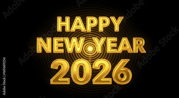 Fototapeta Happy New Year 2026 Golden Text with Circular Light Background.