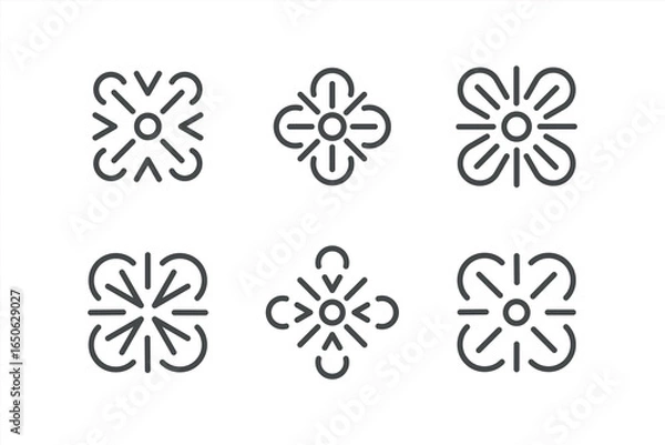 Fototapeta Geometric elements for your project. Four leaf decor emblem with dotted line.