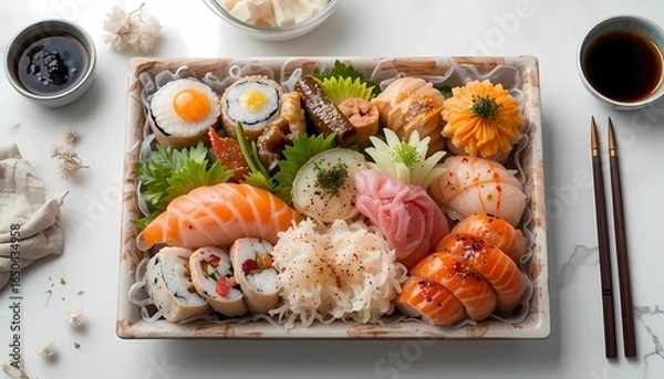 Fototapeta Premium Japanese sushi on white background.