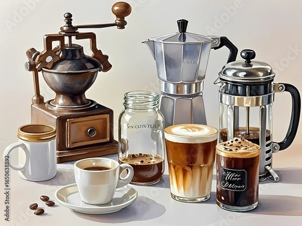 Obraz "Morning Routine Elements: Coffee, Plants & Breakfast"