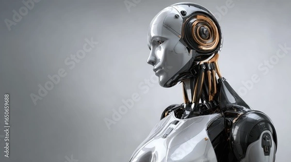 Obraz A stunning and futuristic depiction of a humanoid robot. This image evokes a sense of technological advancement and innovation