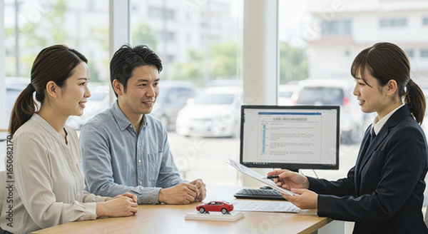 Obraz 車関係の営業をするアジア人女性