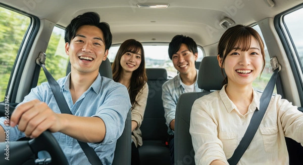 Obraz 笑顔でドライブを楽しむアジア人の男女