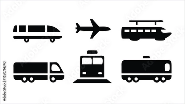 Obraz Transportation icon set with truck car bus train plane ship and other travel symbols