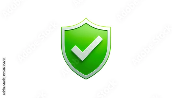 Fototapeta Stylized Bright Green Shield with Central White Check Mark Symbol – Transparent Background