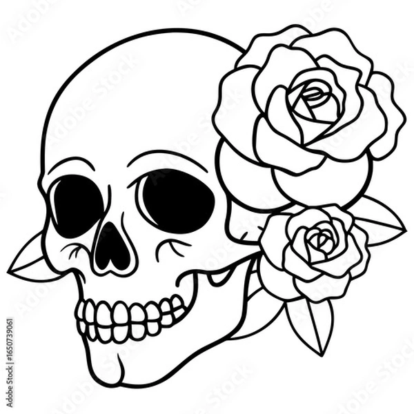 Fototapeta giant-skull-with-roses vector silhouette on a white background