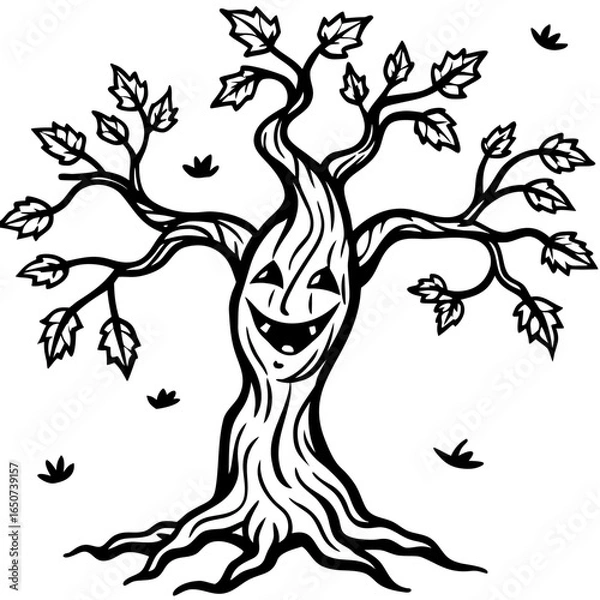 Fototapeta  creepy tree with twisted branches SVG file on a white background