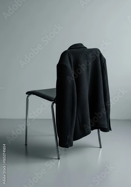Fototapeta A dark textured jacket draped over a minimalist modern chair