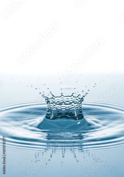 Fototapeta Close up of a water splash crown formation with ripples on a white background