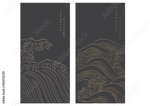 Fototapeta set of vector backgrounds with wave pattern in Japanese style