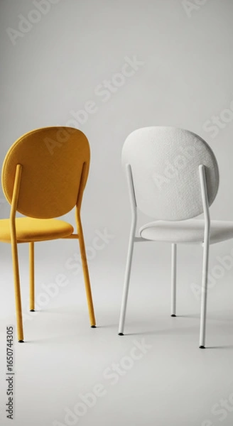 Fototapeta Modern minimalist chairs in contrasting colors on a plain background