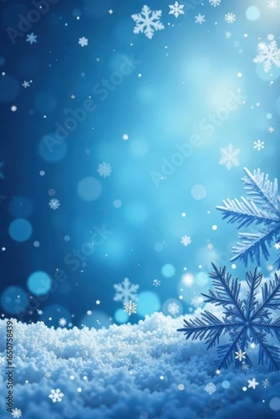 Fototapeta Abstract blue snowflake design on a Christmas background , contemporary, blue, winter background