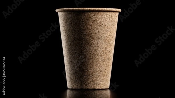 Fototapeta Eco-Friendly Biodegradable Coffee Cup Against Black Background with Reflective Surface