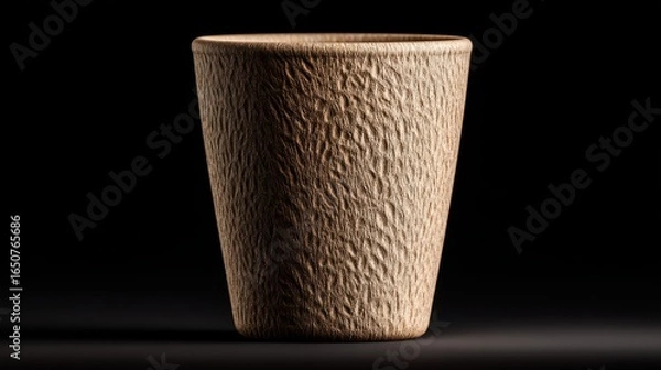 Fototapeta Textured Wooden Cup on Dark Background with Dramatic Shadow and Elegant Lighting