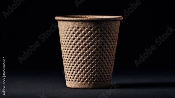 Fototapeta Textured Biodegradable Cup in Dark Studio Light Highlighting Eco-Friendly Design