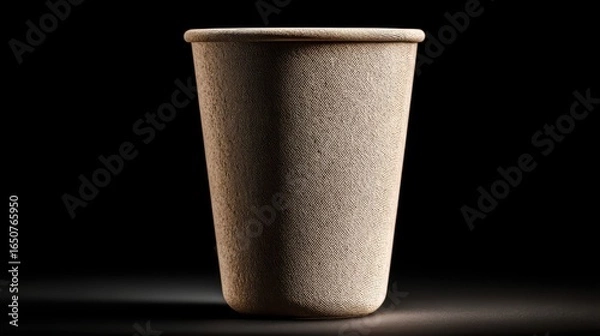 Fototapeta Textured Eco-friendly Biodegradable Cup on Dark Background with Soft Spotlight Illumination