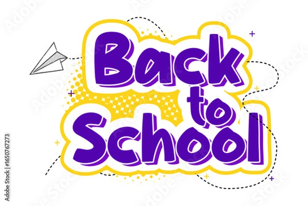 Fototapeta Back to school lettering in modern halftone background style. Vector text design. 
