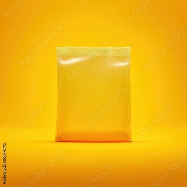 Fototapeta Minimalist Yellow Packaging Pouch on Vibrant Yellow Background with Soft Ambient Lighting
