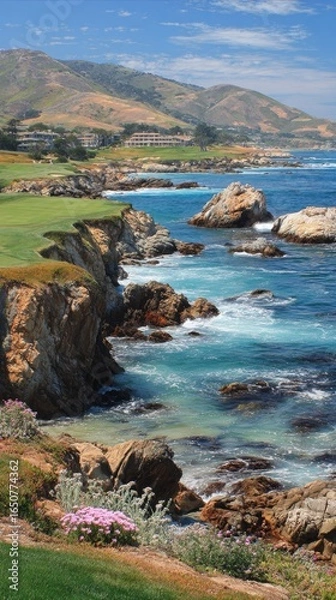 Obraz Coastal golf course with dramatic cliffs